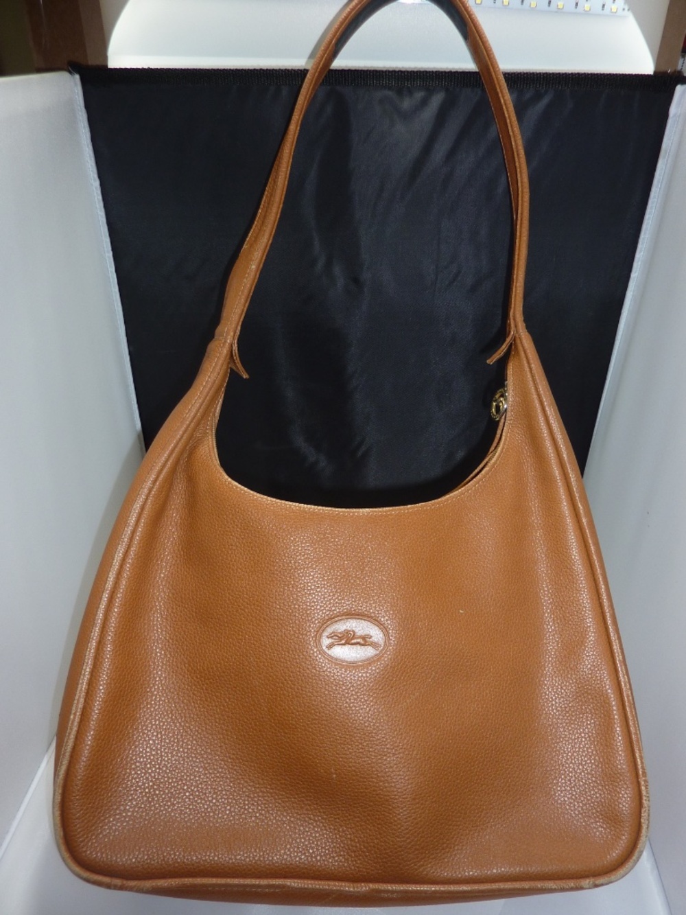 Longchamp Le Foulonne ONE SHOULDER Pebbled Leather Hobo Shoulder Bag CAMEL VTG
